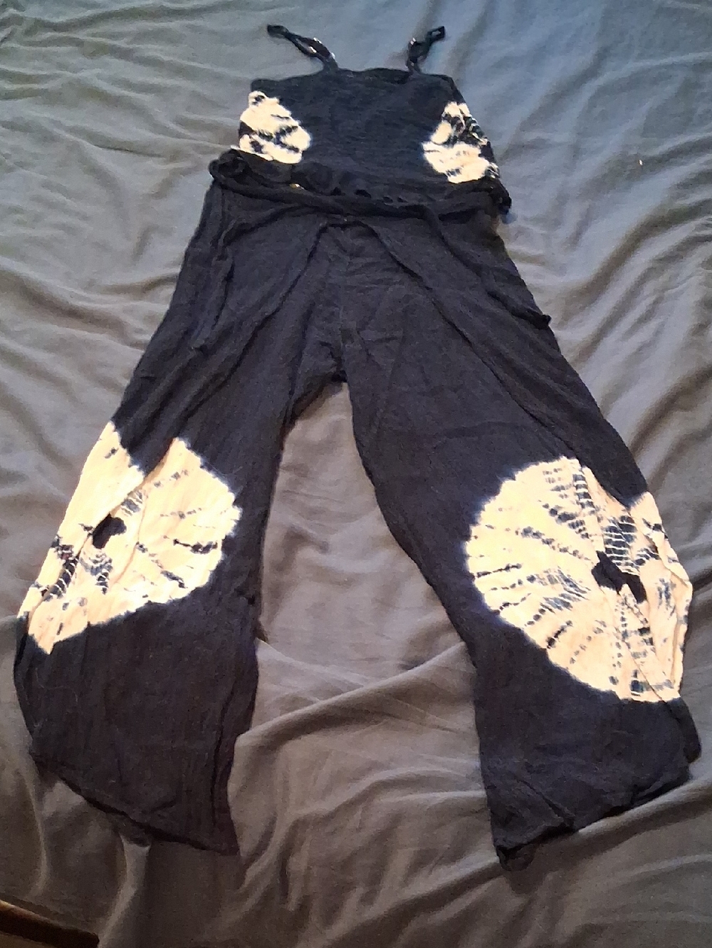 India Boutique Navy Blue Wide-Leg Tie-Dye Jumpsuit with Cream Accents